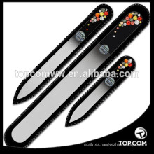 3 piezas personalizadas impresas a mano decoradas con limas de uñas de cristal con manga de terciopelo negro